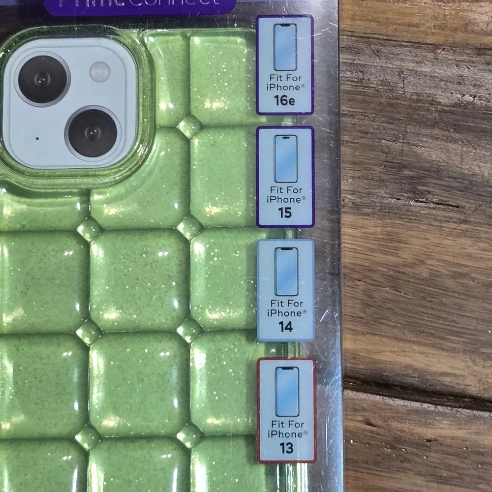 PrimeConnect Jelly Case iPhone 16e 15 14 13 Lime Green Glitter Puffer Viral